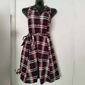 Torrid 3 Red Plaid Sleeveless Belted Pockets Collared Poplin Shirt Dress Size 3X